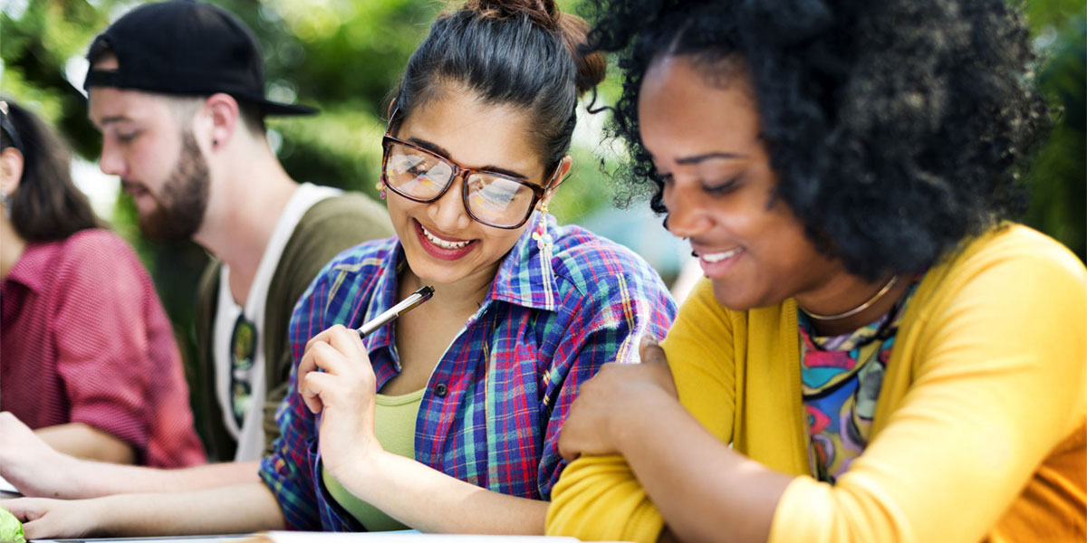 female students studying together