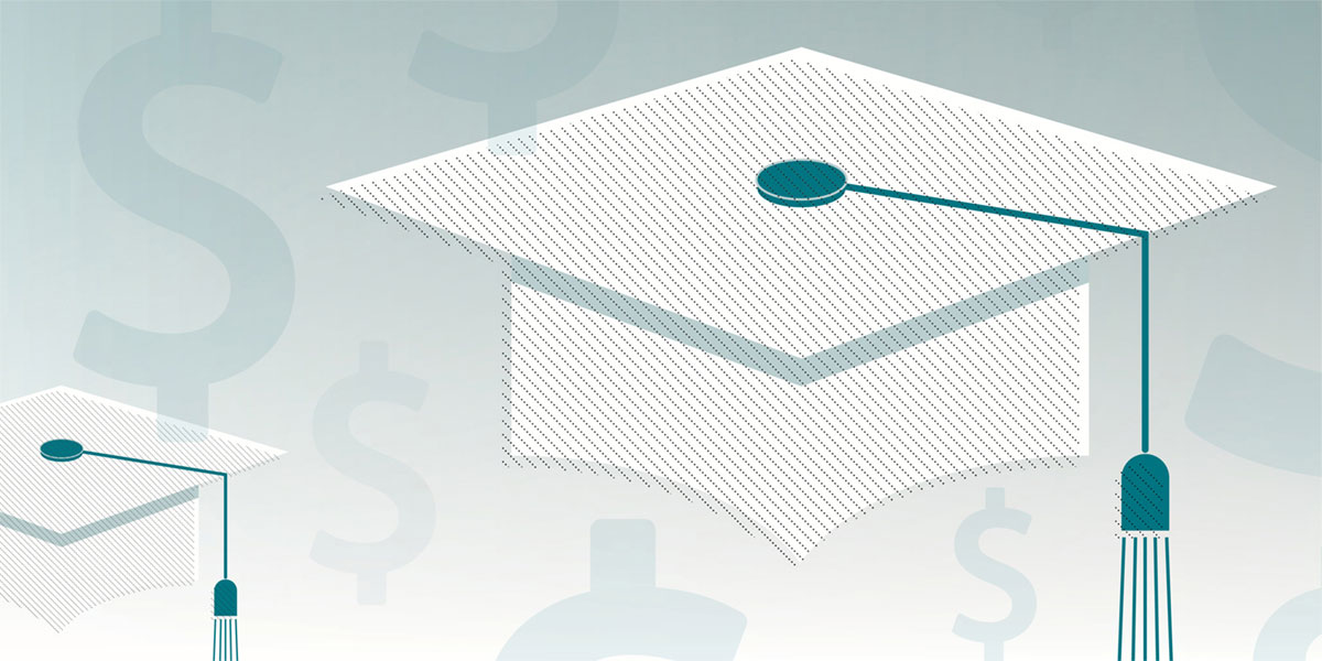 Mortarboard with money symbols